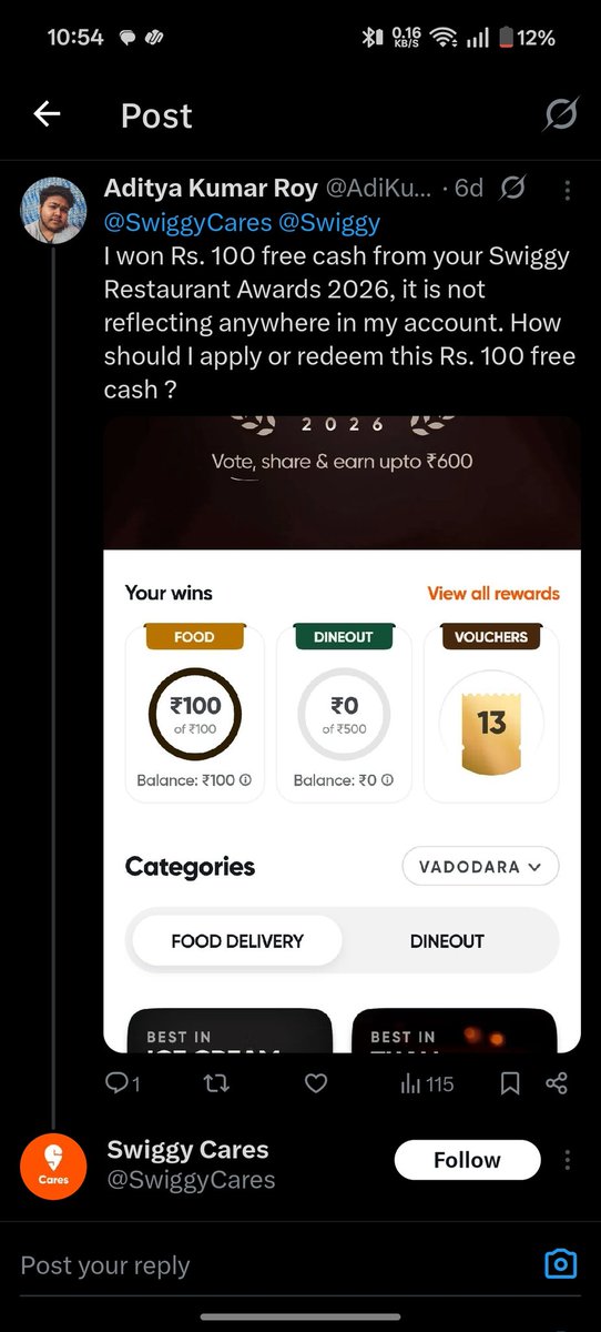 AdiKumarRoy's tweet photo. @SwiggyCares @Swiggy, still no resolution to my previously posted problem from Swiggy, it's been 5+ days, since my original complaint. https://t.co/dg3It10R0o