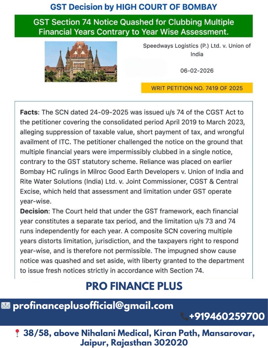 profinanceplus's tweet photo. #GSTUpdate #GSTLaw #GSTIndia #GSTNotice #Section74 #GSTLitigation #TaxUpdate #TaxLaw #IndirectTax #GSTCompliance #GSTCaseLaw #TaxProfessionals #CharteredAccountant #CAIndia #GSTAdvisory #TaxPlanning #BusinessCompliance #LegalUpdate #FinanceUpdates #IndianTaxSystem https://t.co/heReP9vQoc