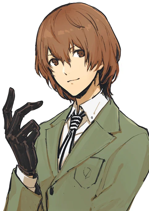昔まだペルソナやってなかった頃にお絵かきリクエストで描いた明智見つけたので、P5Rプレイした今せっかくだから少し手直ししてみた