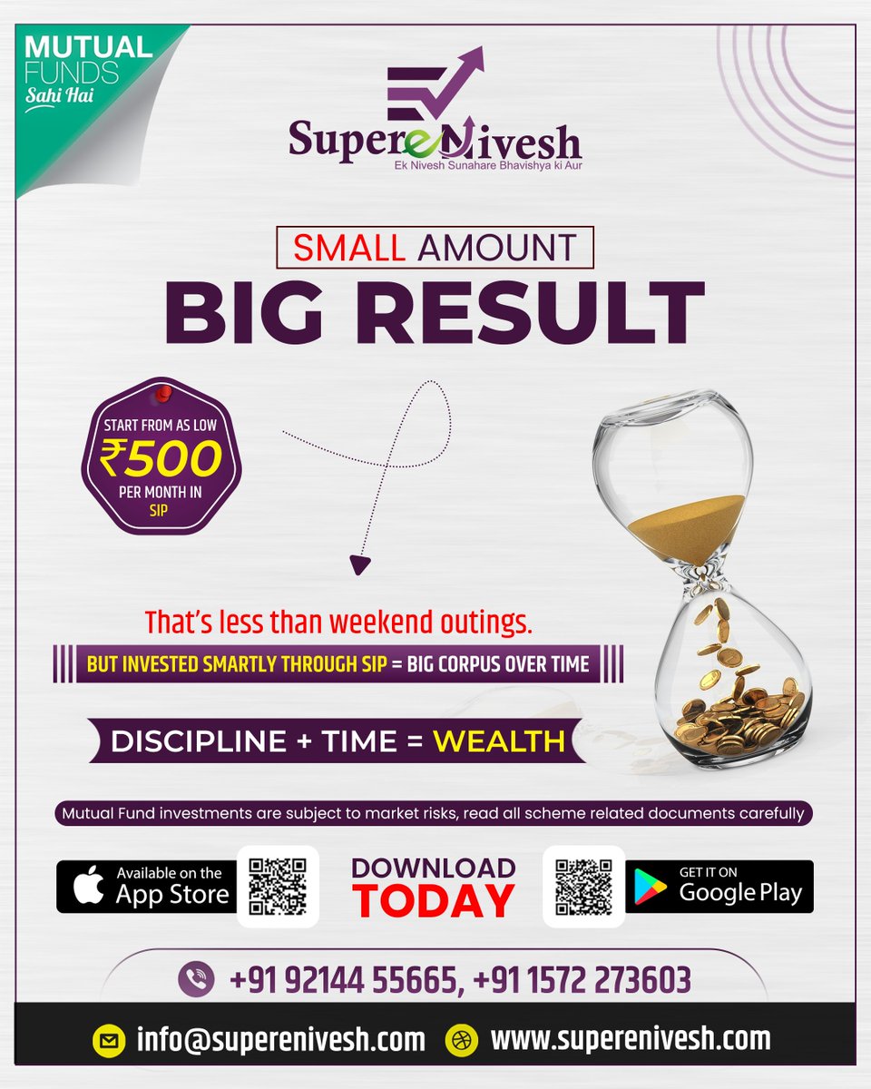 SuperYatra's tweet photo. Small Amount. Big Result. 💰📈
Start your investment journey with just ₹500 per month through SIP and build a strong financial future step by step.
Smart investing + patience + discipline = Long-term wealth creation.
Don’t wait for the perfect time 
Download the app today.. https://t.co/s3LjJP1Bwh