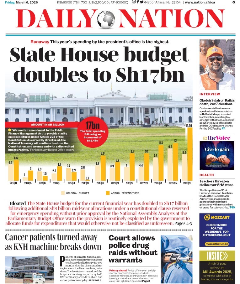 State house budget doubles to 17 BILLION while cancer patients are being turned away because of machine breakdowns at KNH.