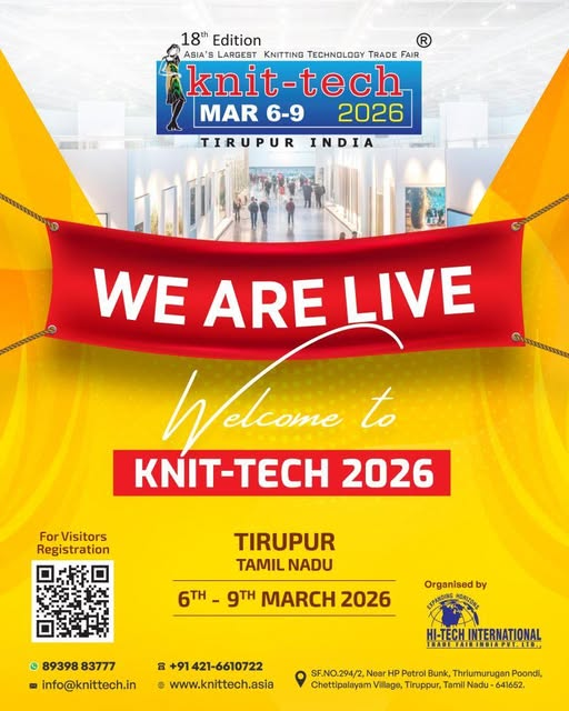 b2btradefairs's tweet photo. तिरुपुर में Knit-Tech 2026 आज से लाइव! 🧵🤖

इंतजार खत्म हुआ! दक्षिण भारत का सबसे बड़ा निटिंग टेक्नोलॉजी शो शुरू हो चुका है। अपनी फैक्ट्र��� के लिए लेटेस्ट मशीनों और स्मार्ट समाधानों को देखने का यह सही समय है।

📍 तिरुपुर
📅 6-9 मार्च, 2026 https://t.co/2hUcTfcB31