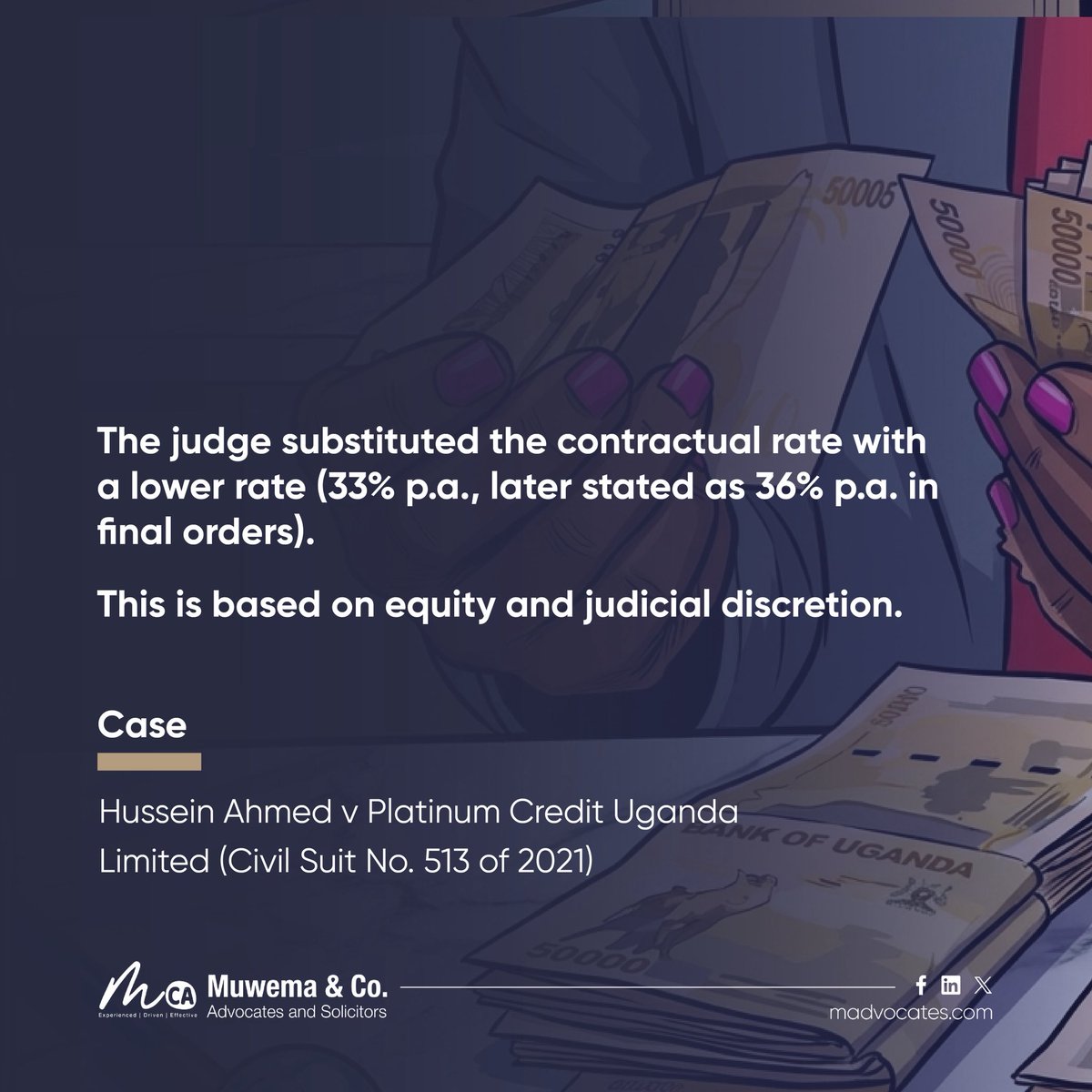 Courts have discretion to reduce a contractual interest rate if it is harsh, excessive, or unconscionable. 

Learn more: bit.ly/4aQxV7A