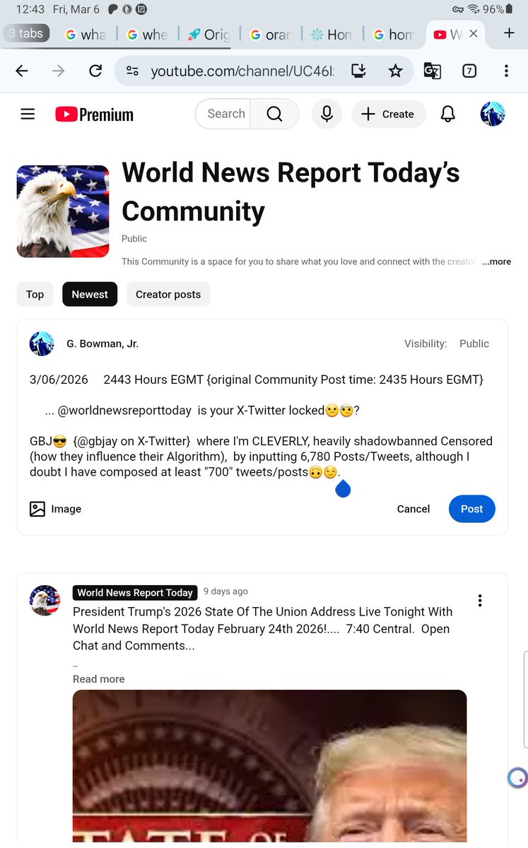 gbjay's tweet photo. @WorldNewsRepor2 #YouTube continues to heavily #shadow #ban #CENSOR Me #CLEVERLY (also) using #Algorithm manipulation. I doubt I have at least "700" legitimate compositions/Posts by Me on #Twitter / #X, although they state: 6,780+  ---GBJ😎 https://t.co/3EWmHeKb7u