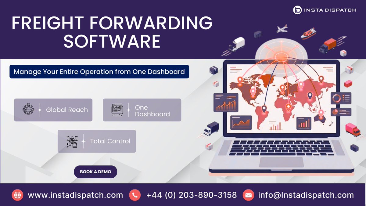 instadispatch's tweet photo. Handle every part of your freight operation in one place. InstaDispatch lets you manage booking, allocation, routing, dispatching, scanning, tracking, invoicing and notifications from a single dashboard. 

Explore how we streamline freight forwarding: https://t.co/RCwSpzYfeo https://t.co/k04YxBmXc7