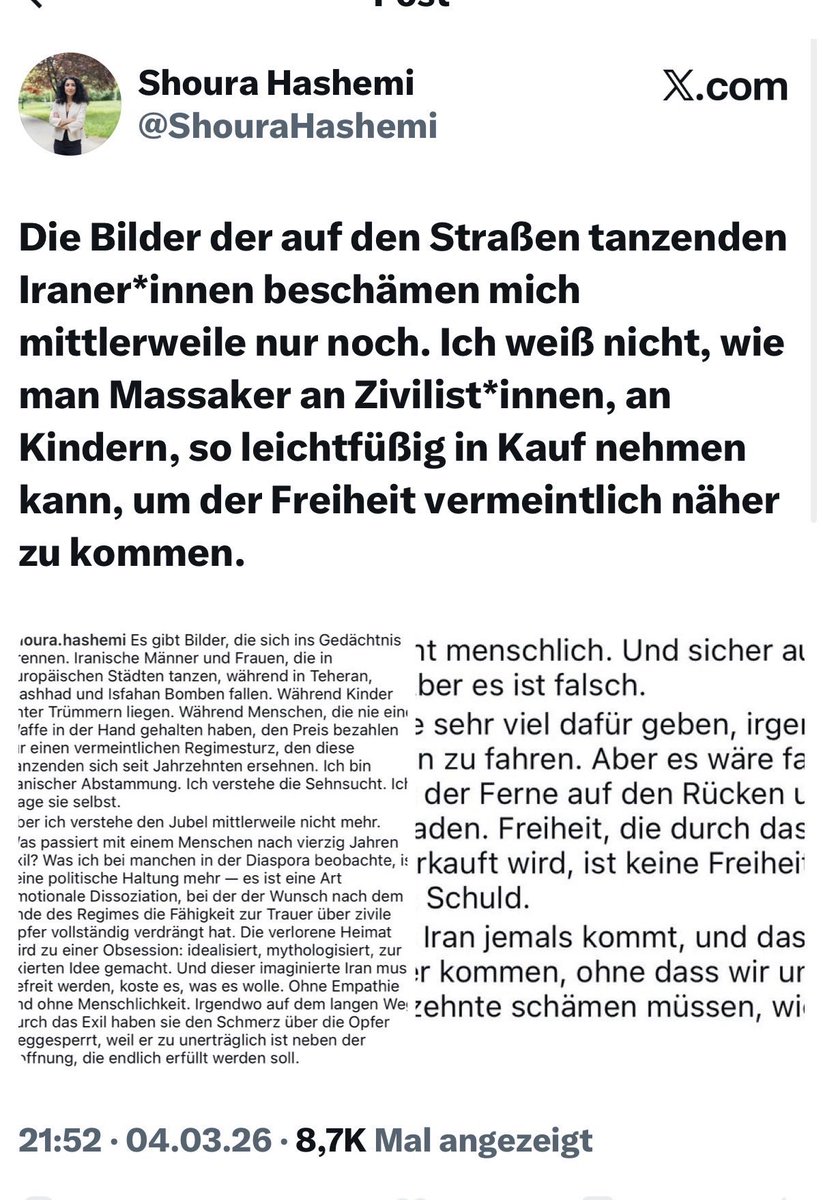 oesikrainerin's tweet photo. @Maphi42785706 @wien_zehn #Hashemi dieser Post ist an Widerwärtigkeit nicht zu überbieten-sie spukt allen mutigen Iranerinnen mitten ins Gesicht-wenn man Verschwörungstheorien anhängen würde,könnte man meinen, sie sei eine Mullah-Gesandte-ich hoffe,kein vernünftiger Mensch spendet mehr für AI https://t.co/kM7M4QJWpx