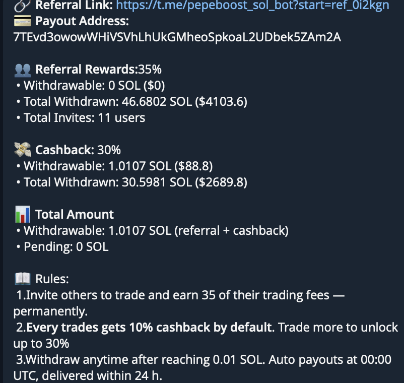 xxyy.io 跟单功能上线⚡️

我平时就用 XXYY平台买入memes. 支持TG 登入手机也能交易。

此外也用pepeboost 买卖挂单，本人就喜欢不复杂的界面。可以试试看。Cashback + Referral 也很棒。

XXYY
xxyy.io/?ref=Taiyoboss

Pepeboost TG 机器人
t.me/pepeboost_sol_…

提了8000u