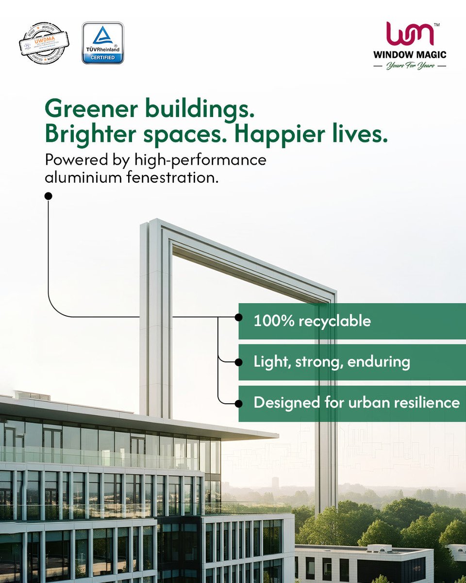 windowmagicIND's tweet photo. Aluminium fenestration is shaping future cities with durability, design freedom, and sustainability. Window Magic’s engineered solutions help architects create energy-efficient, resilient, and eco-friendly urban spaces.
#AluminiumFenestration
#SustainableArchitecture
#WindowMagic https://t.co/As0qrJQBrG