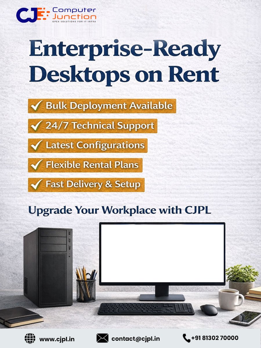 cjpl_in's tweet image. Get enterprise-ready desktops with flexible rental plans and fast deployment. 

Connect with Computer Junction Private Limited today
Visit cjpl.in 

#ComputerJunction #CJPL #RentalDesktop #DesktopRental #DesktopOnRent #RentingDesktop #Desktop