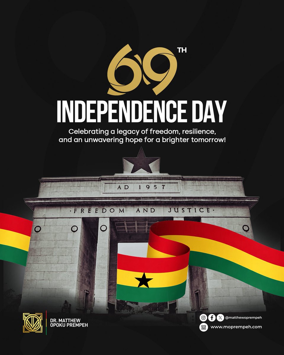 Happy Independence Day!

We have come far as a country, yet the journey ahead remains long.

Nation building is a shared responsibility that calls for the dedication of our minds, the strength of our labour, and an unwavering commitment to unity.

As we celebrate Ghana at 69, may