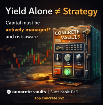 Long7211's tweet photo. A 20% APY means nothing if the strategy collapses in volatile markets. Sustainable DeFi is about risk-adjusted returns, not temporary incentives. @concrete vaults aim to bring structure and discipline to onchain yield.
Explore: https://t.co/GvFOZRjYfJ https://t.co/rlsB3d8dvs