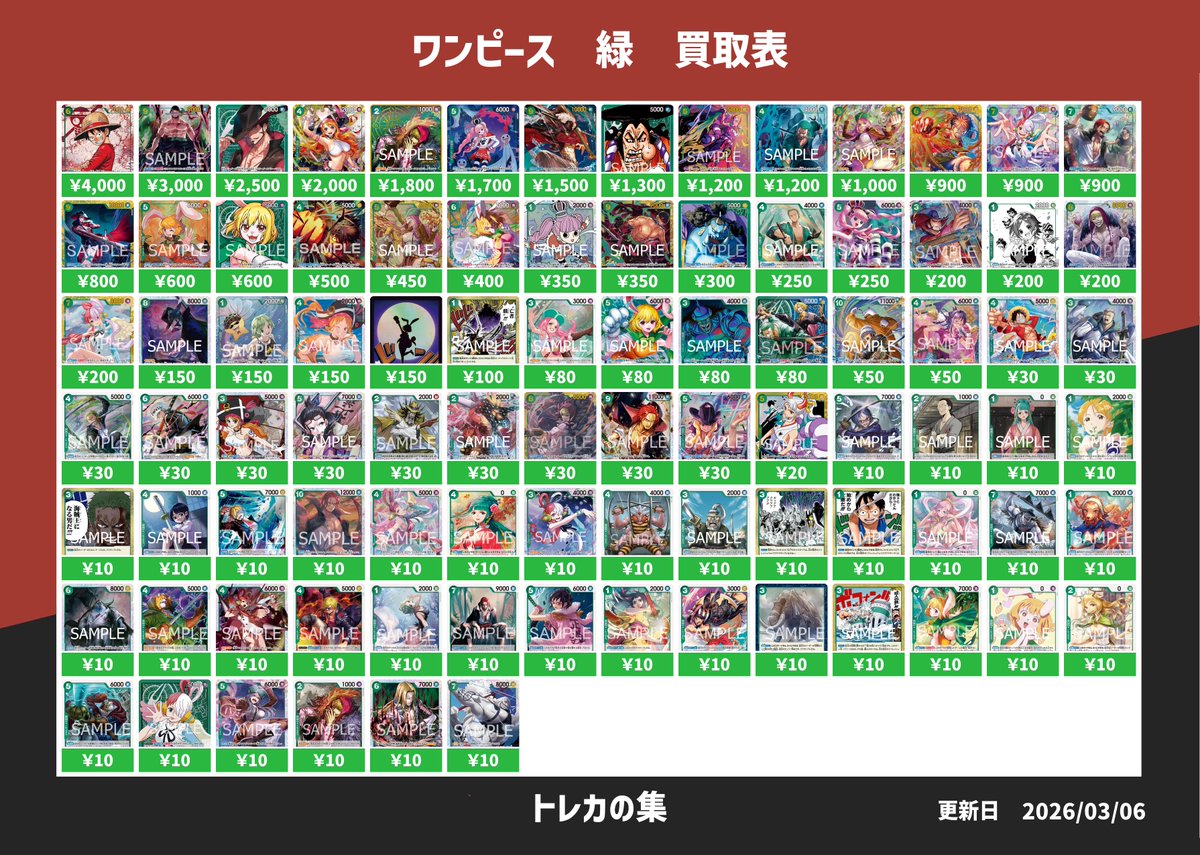 ワンピース買取表】こちら本日のピックアップ買取になります！！買取