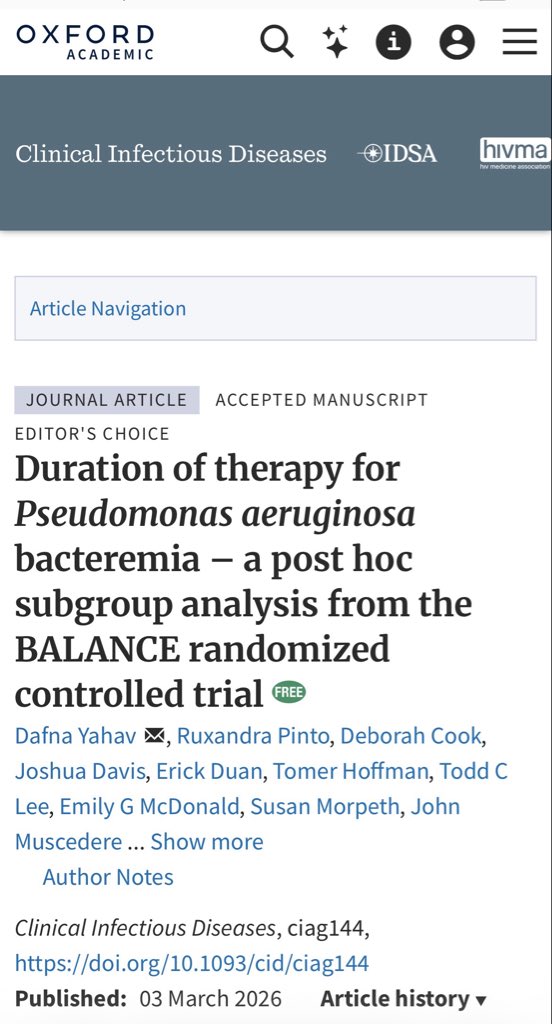 infeccHRUmalaga's tweet photo. Bacteriemia por #Pseudomonas🩸🧫🟢7 o 14 días? En @CIDJournal subestudio del #BALANCE (Ens Clin randomizado) donde NO HUBO DIFERENCIAS entre las dos pautas en cuanto a MORTALIDAD 🟰☠️
OJO👀#neutropenicos y #trasplantados estaban excluidos 📉💂♀️
🔗🆓https://t.co/fAO9kctMah https://t.co/7KOqRCyojb
