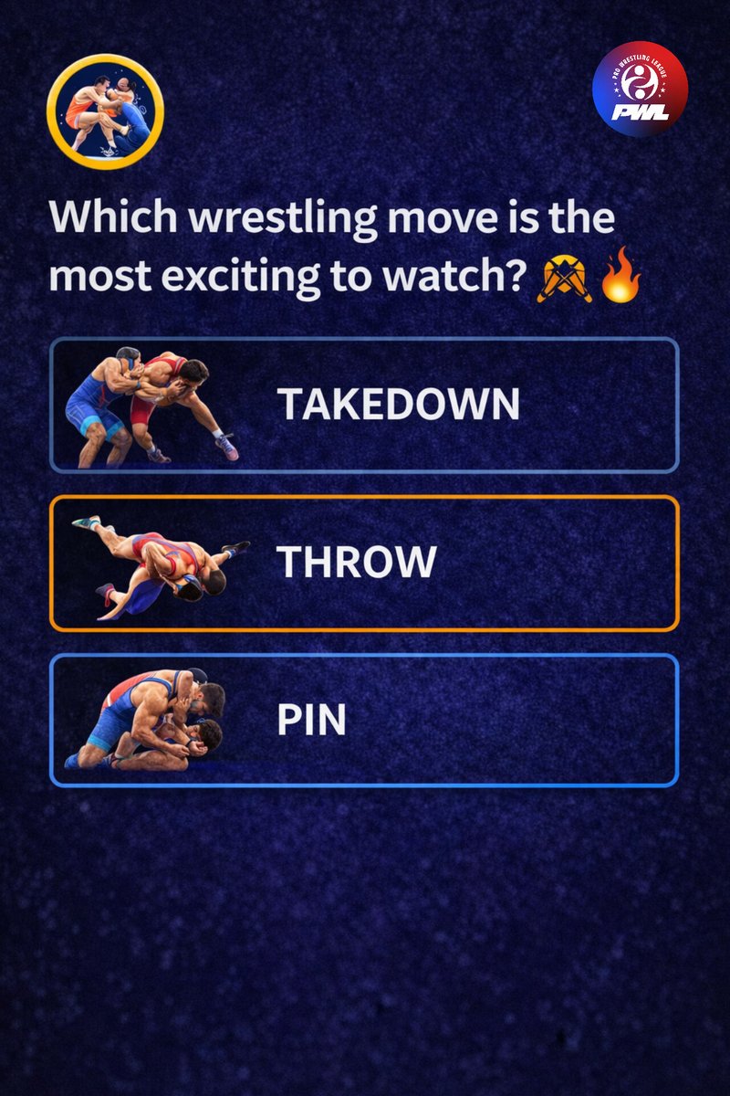 pwl_india's tweet image. Wrestling fans, your turn! 🤼🔥
Which move excites you the most to watch?
Takedown, Throw or Pin?
Comment below 👇👇 
#Wrestling #PWL #CombatSports #WrestlingFans