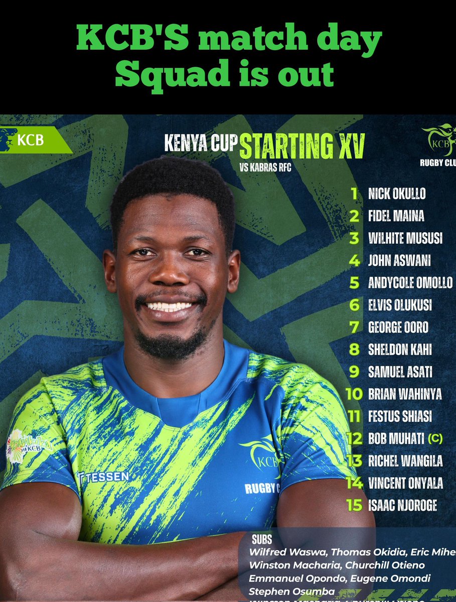 ScrumShutter's tweet photo. Kenya Commercial Bank head coach, Andrew Amonde has unveiled a strong squad to face Kabras sugar this weekend in #KenyaCup match day ten. 

Sema usito💪

The match will kick off at 1500hrs at the Den, Ruaraka. 

Make sure you attend this match.

#RugbyKE | #KCBvsKabras | #Rivalry https://t.co/KQnnvHUwh6