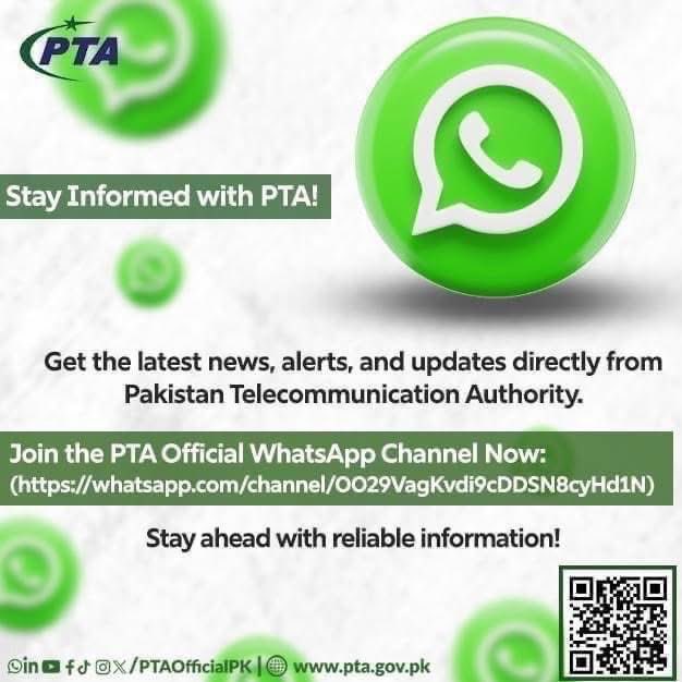 PTAofficialpk's tweet image. Get the latest news, alerts, and updates directly from the Pakistan Telecommunication Authority.
Follow the PTA Official channel on WhatsApp: whatsapp.com/channel/0029Va… 

#PTAOfficial #PTAUpdates #DigitalPakistan #StayConnected #TelecomNews #TechUpdates #CyberSafety