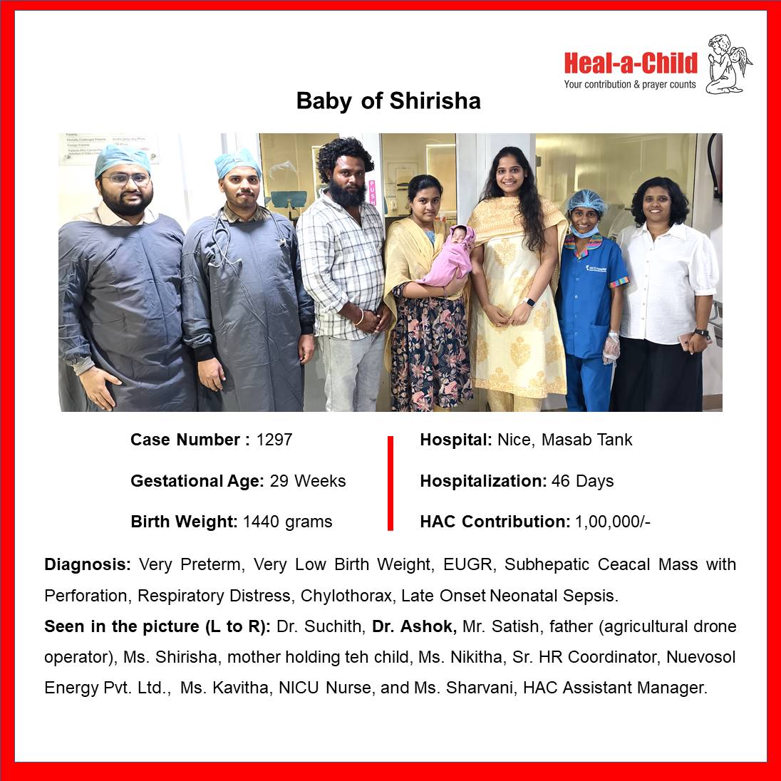 HealAChildHyd's tweet image. Baby of Shirisha #discharged after 46 days of care from @SavingLivesNICE . Thank you @Nuevosol_es  for supporting this child's treatment.