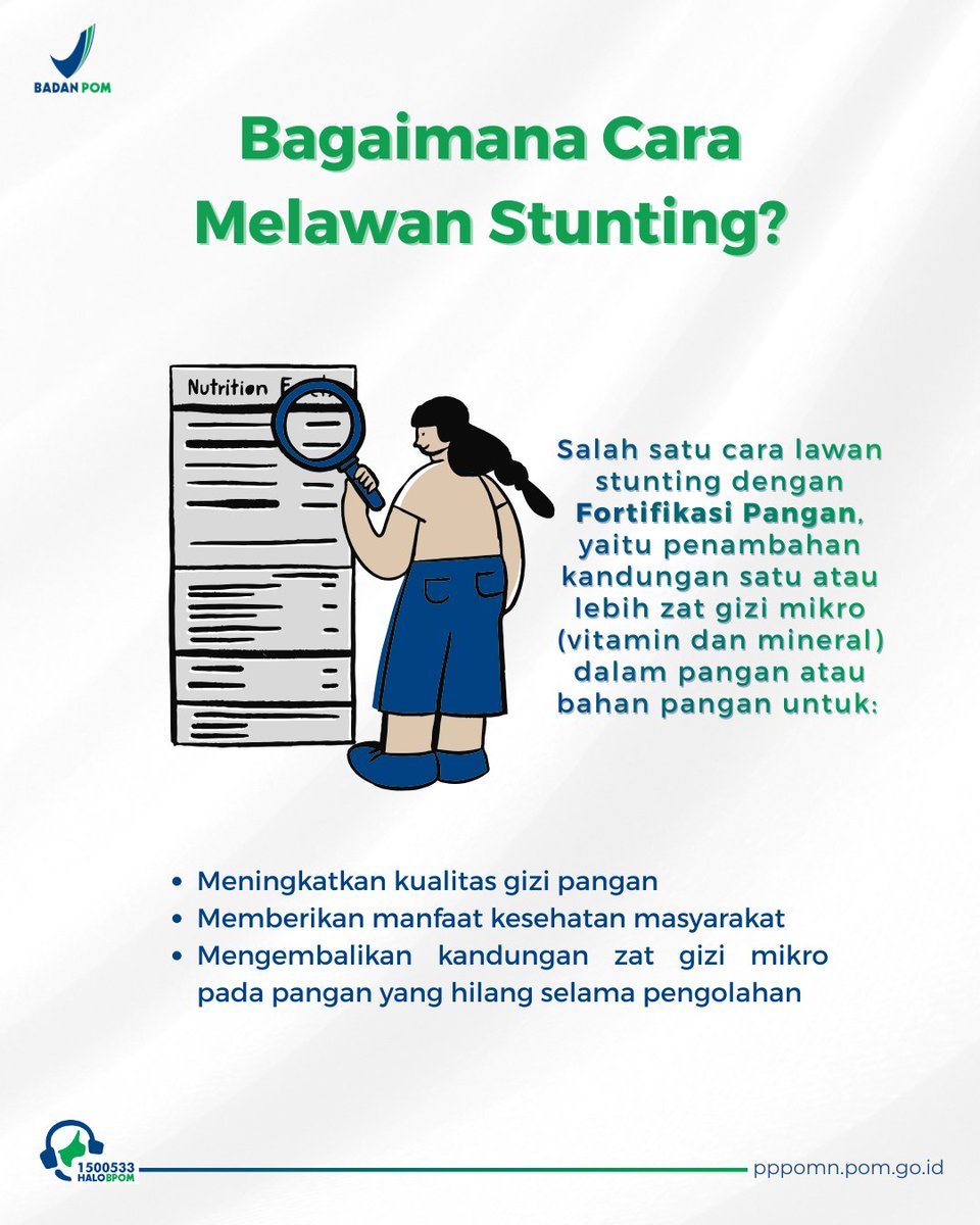 pppomnbpom's tweet photo. "Halo #SahabatBPOM!
Mari bersama lawan stunting dengan memilih pangan bergizi dan mendukung fortifikasi pangan demi masa depan anak Indonesia yang lebih sehat, kuat, dan cerdas.

✨ Generasi sehat dimulai dari pangan yang berkualitas.
#BPOMRI #PPPOMN #RamadanAman #PanganAman" https://t.co/clLSmrVide
