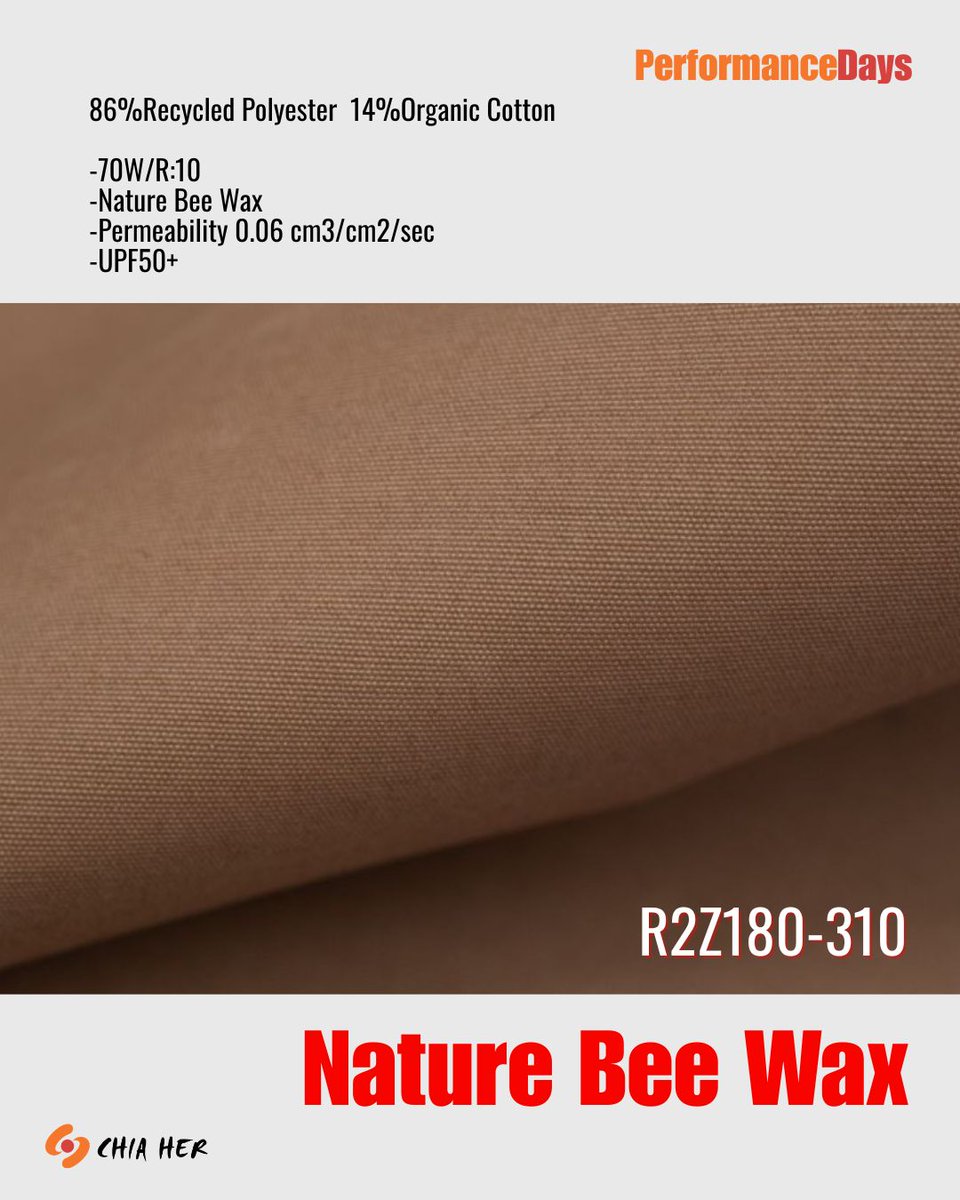 ChiaHer_ltd's tweet photo. Exciting news 🎉
12 pieces of CHIA HER fabrics have been selected for the Performance Days 2026!

Mar.18–19, Find us at Messe Munich C2 / booth #S07

🔸 R2Z180-310
Nature Bee Wax

🔸 R1Z350-310
Nature Bee Wax

#performancedays #performancedaysmunich #fabric #ecofriendly #beewax https://t.co/0FpeUeXmOl
