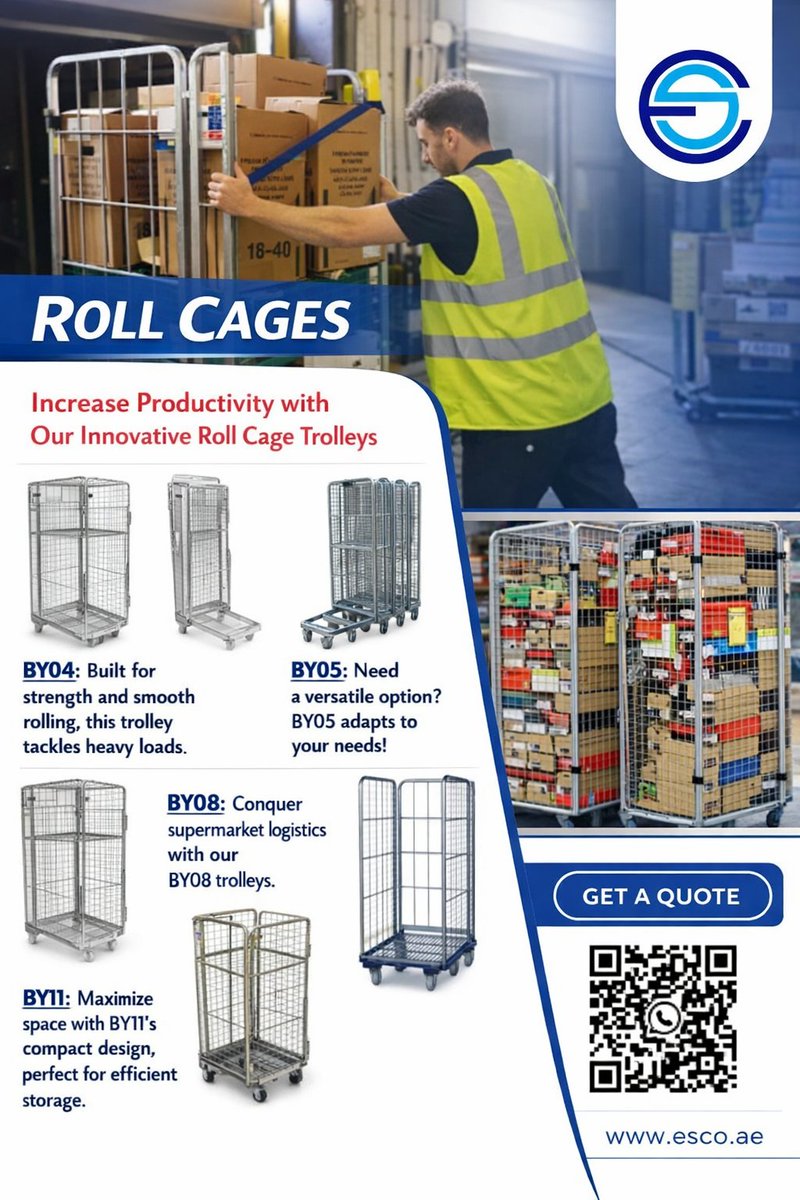 Optimize your material handling processes with our high-quality Roll Cage Trolleys.

#MaterialHandling #WarehouseSolutions #LogisticsUAE #SupplyChain #WarehouseEquipment #ESCO #DubaiBusiness #IndustrialSolutions