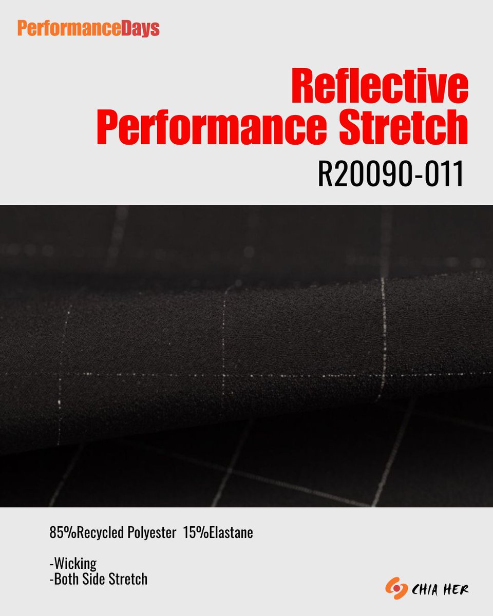 ChiaHer_ltd's tweet photo. Exciting news 🎉
12 pieces of CHIA HER fabrics have been selected for the Performance Days 2026!

Mar.18–19, Find us at Messe Munich C2 / booth #S07

🔸 R20090-011
Reflective Performance Stretch

#performancedays #fabric #ecofriendly #reflectivefabric #performancetextiles https://t.co/XcqdOjgGes