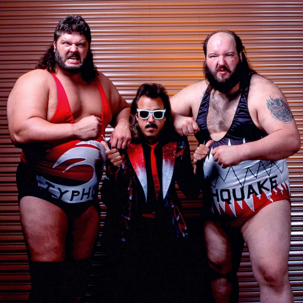 WWFWrestling1's tweet photo. 📷 WWF studio shot - The Natural Disasters with manager, Jimmy Hart! 📸 Photo from 1991. #WWF #WWE #Typhoon #Earthquake https://t.co/IEPSh8oEXH
