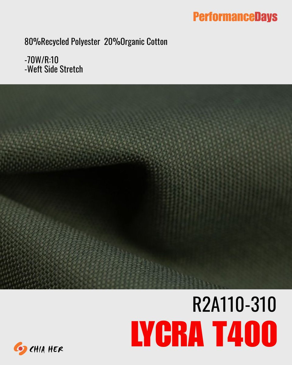 ChiaHer_ltd's tweet photo. Exciting news 🎉
12 pieces of CHIA HER fabrics have been selected for the Performance Days 2026!

Mar.18–19, Find us at Messe Munich C2 / booth #S07

🔸 R2A110-310
LYCRA T400

🔸 RZE770-310
Cordura OC.

#performancedays #performancedaysmunich #fabric  #ecofriendly #cordura #lycra https://t.co/dnhGWIi9CG