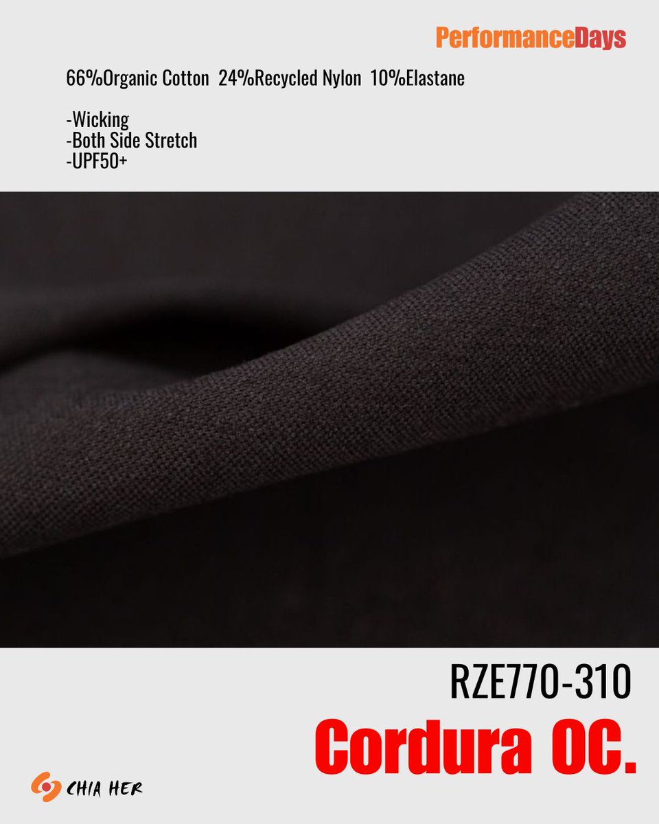 ChiaHer_ltd's tweet photo. Exciting news 🎉
12 pieces of CHIA HER fabrics have been selected for the Performance Days 2026!

Mar.18–19, Find us at Messe Munich C2 / booth #S07

🔸 R2A110-310
LYCRA T400

🔸 RZE770-310
Cordura OC.

#performancedays #performancedaysmunich #fabric  #ecofriendly #cordura #lycra https://t.co/dnhGWIi9CG