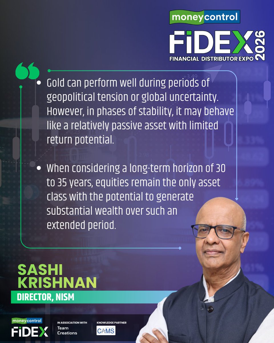moneycontrolcom's tweet photo. #MCFiDEX2026 | "Gold can perform well during periods of geopolitical tension or global uncertainty," says Sashi Krishnan, Director, NISM
#FiDEX #EconomicGrowth @NISM_Official https://t.co/9e4OQn8NtD