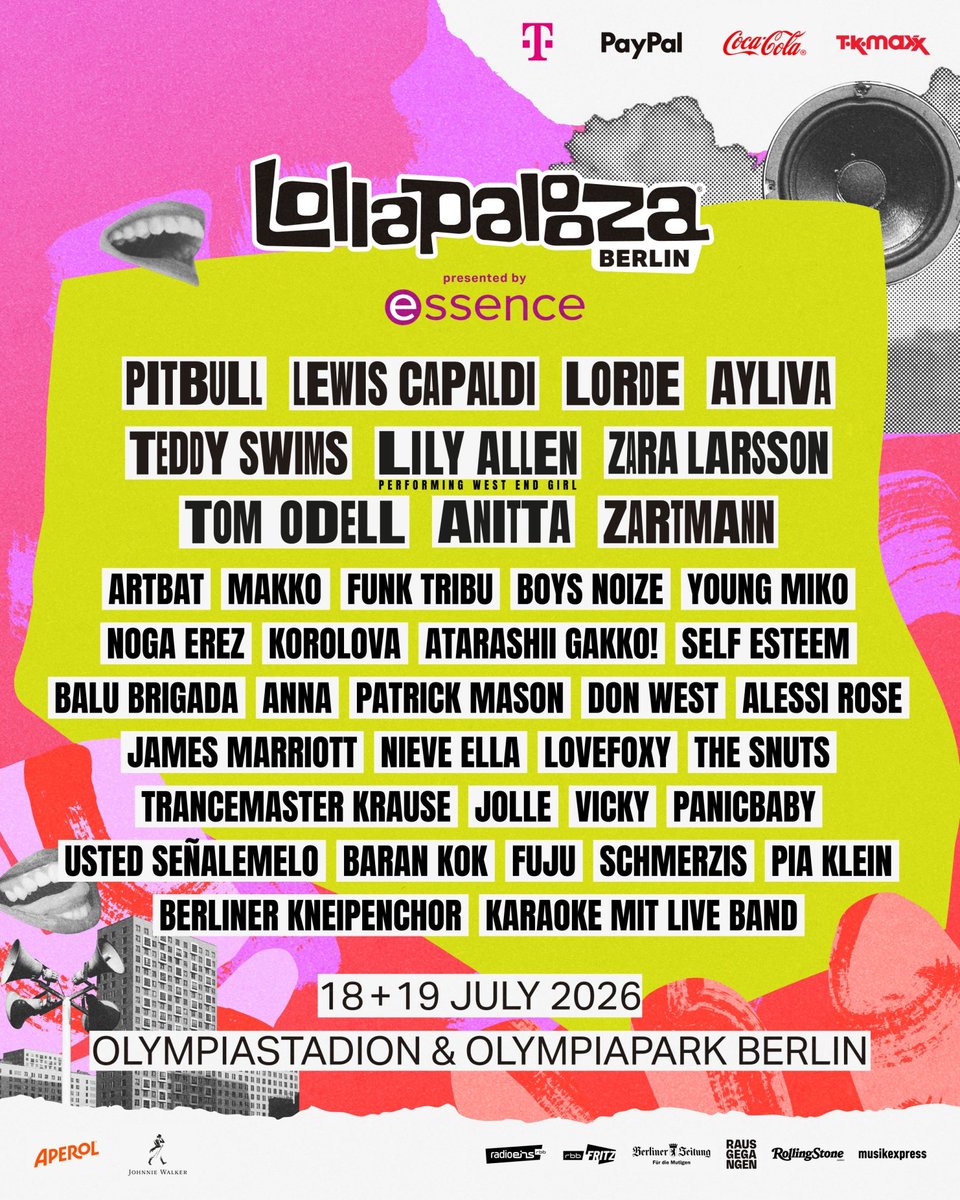 Lollapalooza Berlin  🇩🇪  2026.7.18-19
📍Olympiastadium &amp; Olympiapark Berlin
🔗lollapaloozade.com

Our first time Lollapalooza !!!!Catch AG! in Berlin this Summer! Can't wait to see you there!