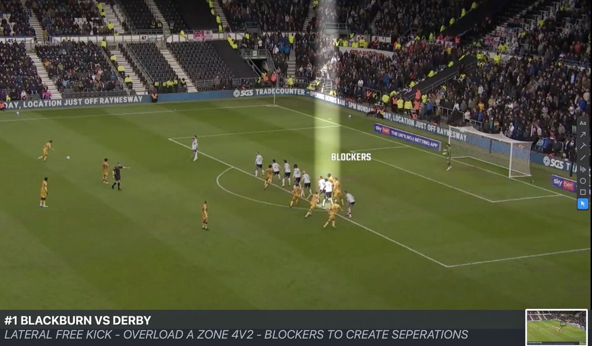 setplaypro's tweet photo. This Weekend’s Best Set-Piece Moment: Blackburn’s lateral free-kick vs Derby’s zonal line.

“BLOCKburn” isn’t just a joke 

Blackburn used 6 players to pull apart a zonal line with one simple idea: create a 4v2 overload inside the zone https://t.co/4V7PAVriCr