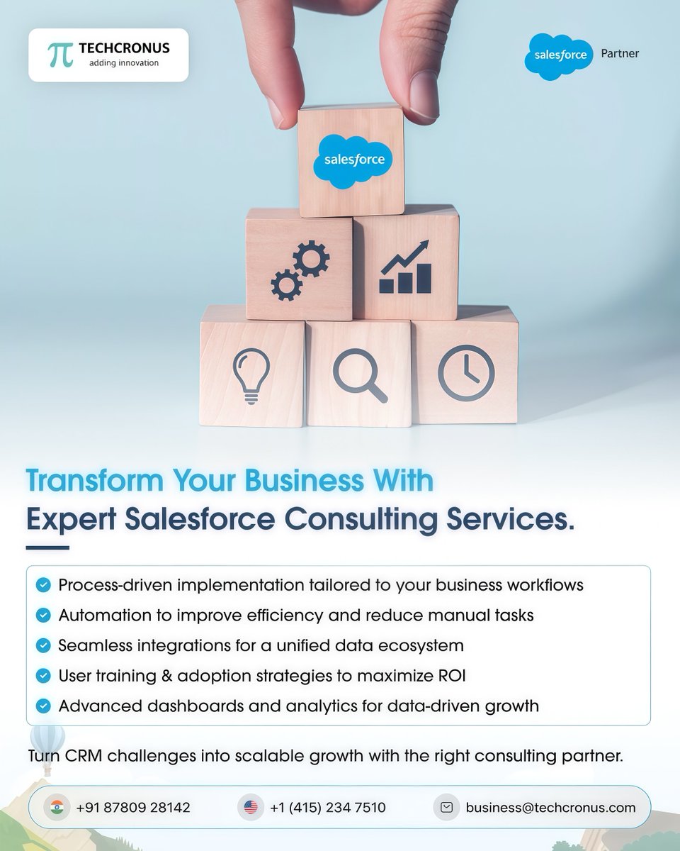 CRM shouldn’t feel complicated.

The right consulting approach can align teams, streamline processes, and unlock real value from your CRM.

Get more from Salesforce:
 techcronus.com/contact-us

#Salesforce #CRM #SalesforceConsulting #DigitalTransformation #Techcronus