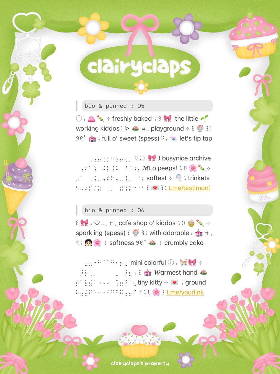 help rt? thankyew! 💓

ⓘ ࣪˖ 💒 ⊹ heLLo — hai! aku kembali bawa
wording bundle bio &amp; pinned, nih! ⊹ 🎀🍡 ࣪˖
cuma  𓏲 ࣪˖ 🎀 < 8.500 each > aja yaa! 🌱
꒰ 💌 ꒱ ˖ mari bawa pulang sekarang 🍬

tag. #zonauang