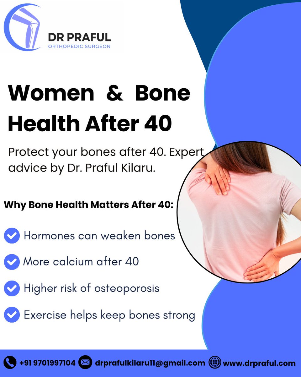 DrPraful11's tweet photo. After 40, hormonal changes can weaken bones. Stay active and protect your bone health — Dr. Praful Kilaru.

Dr. Praful Kilaru
MBBS, MS (Orthopedics)
Orthopedic Surgeon | Hyderabad
Contact: +91 9701997104
Website: https://t.co/zCmSXinhvD

#BoneHealth #DrPrafulKilaru #StrongBones https://t.co/KsB1wZ0HUZ