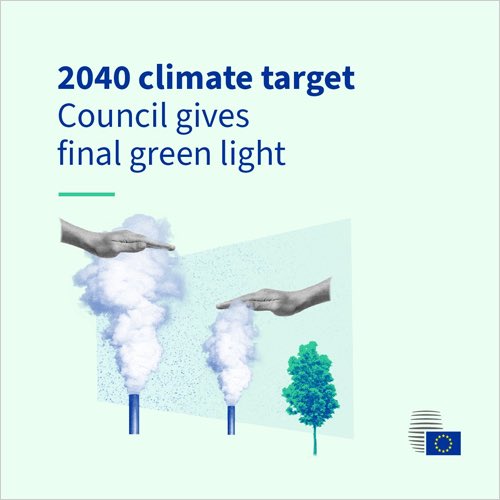 ENACEtweet's tweet photo. Aprobada la revisión de la Ley del Clima de la UE para reducir las emisiones de GEI un 90% en 2040

La aprobación definitiva por parte del Consejo Europeo de la modificación de la Ley del Clima de la UE fija un objetivo climático intermedio para 2040. La nueva meta establece una reducción del 90% de las emisiones netas de gases de efecto invernadero respecto a 1990, configurando la trayectoria hacia la neutralidad climática en 2050 en todos los sectores económicos de la UE. También introduce el uso limitado de créditos a partir de 2036.