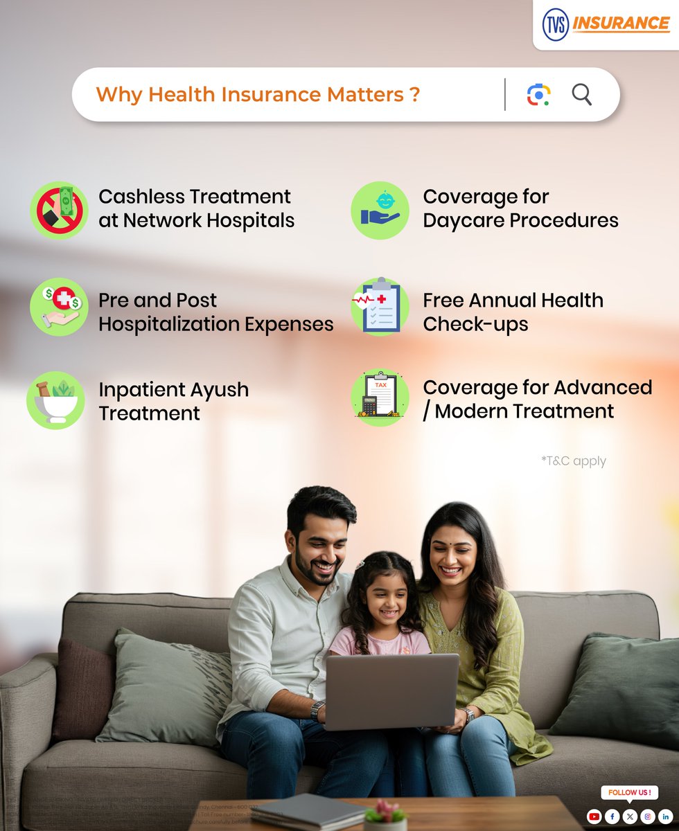 TVS_Insurance's tweet image. Health Insurance is more than just a policy—it’s protection for your family’s future and peace of mind for every tomorrow.

 Call TVS Insurance: 1800 309 0203 to know more.

#TVSInsurance #TVSInsuranceBroking #HealthInsurance #HealthCover #MedicalInsurance #FamilyHealth #Protect