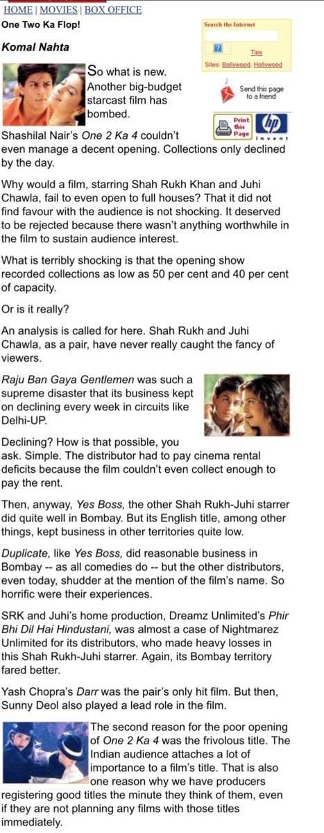 BoxOffice_Truth's tweet photo. Here is the #BoxOfficeTruth from #KomalNahta sir - 

1) #SunnyDeol was the lead actor of #Darr.

2) #RajuBanGayaGentleman was a DISASTER. #YesBoss was a flop except Mumbai.

3) Pairing of #SRK &amp; #JuhiChawla was a CURSE as they gave only FLOPS together. https://t.co/S0Ve6IXr64