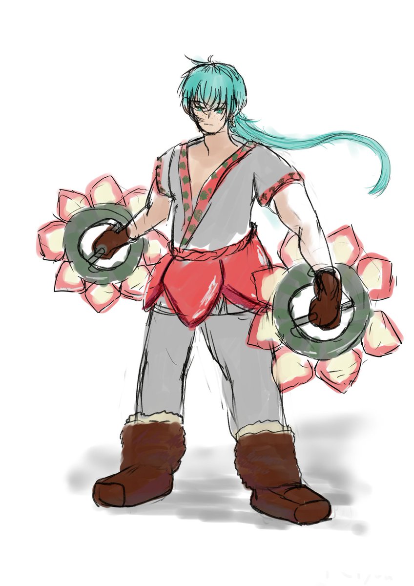 ryouya_rev's tweet photo. 面白そうな企画だったので参加
武器はチャクラムにしてみた
 #同一条件キャラデザチャレンジ https://t.co/ADovpLKlDl