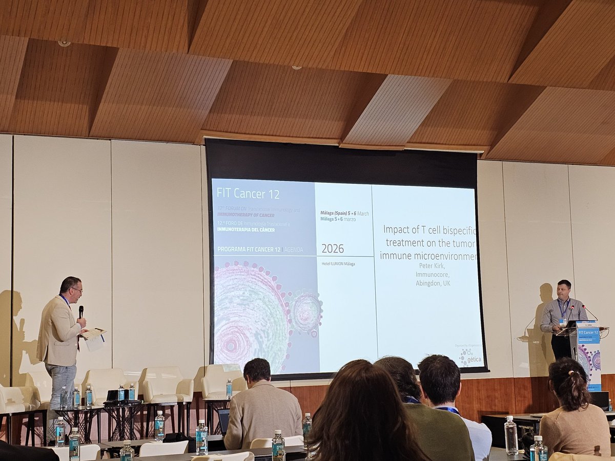 Y para acabar la primera parte de la mañana, el dr Peter Kirk revisará qué impacto que tienen los tratamientos biespecíficos en el microambiente tumoral

#GETICA
#FITCancer12