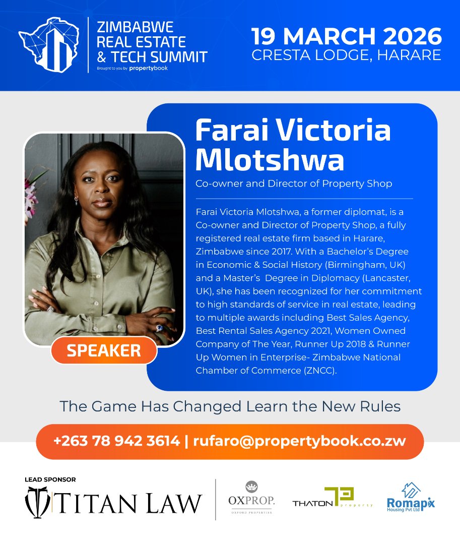 We’re continuing to spotlight the speakers at #RETS2026.

Today’s featured speaker is Farai Victoria Mlotshwa, Co-owner &amp; Director of Property Shop.

To learn more about Farai and the full speaker lineup, visit:
eventbrite.com/e/zimbabwe-rea…