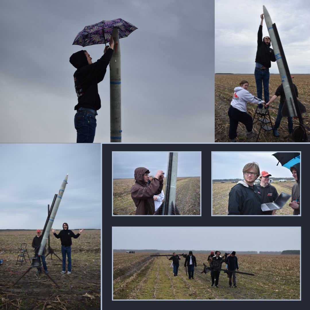 NCSURocketry's tweet photo. On February 21st our senior design team launched their fullscale rocket! Despite the slight drizzle of rain our team was able to get a successful launch while protecting our electronics! Here are some highlights from the day!

#ncspacegrant #nasastudentlaunch https://t.co/YjqYrwFuKx