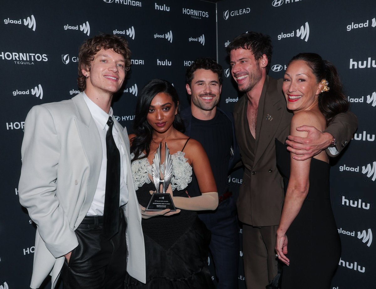 New photos of Connor Storrie with Nadine Bhabha, Robbie G.K., François Arnaud and Christina Chang at the 2026 GLAAD Awards