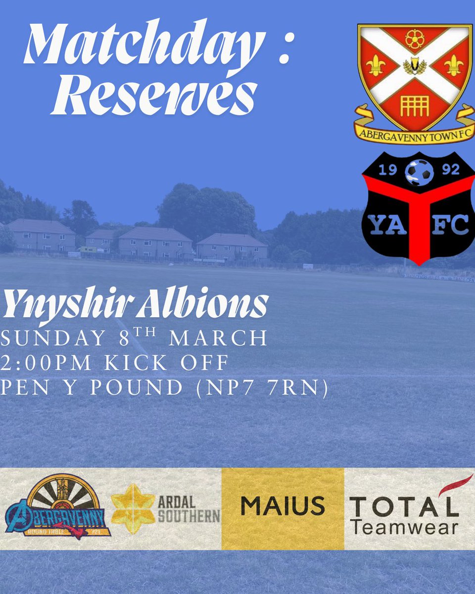 This Weekends fixtures 👇

First team travel to Cwmbran Town tomorrow afternoon for a 2:30PM kick off &amp; the reserves welcome Ynyshir Albions to Pen-Y-Pound Sunday for a 2PM kick off 👊⚽️🔵

#ATFC #UpTheTown #UTT