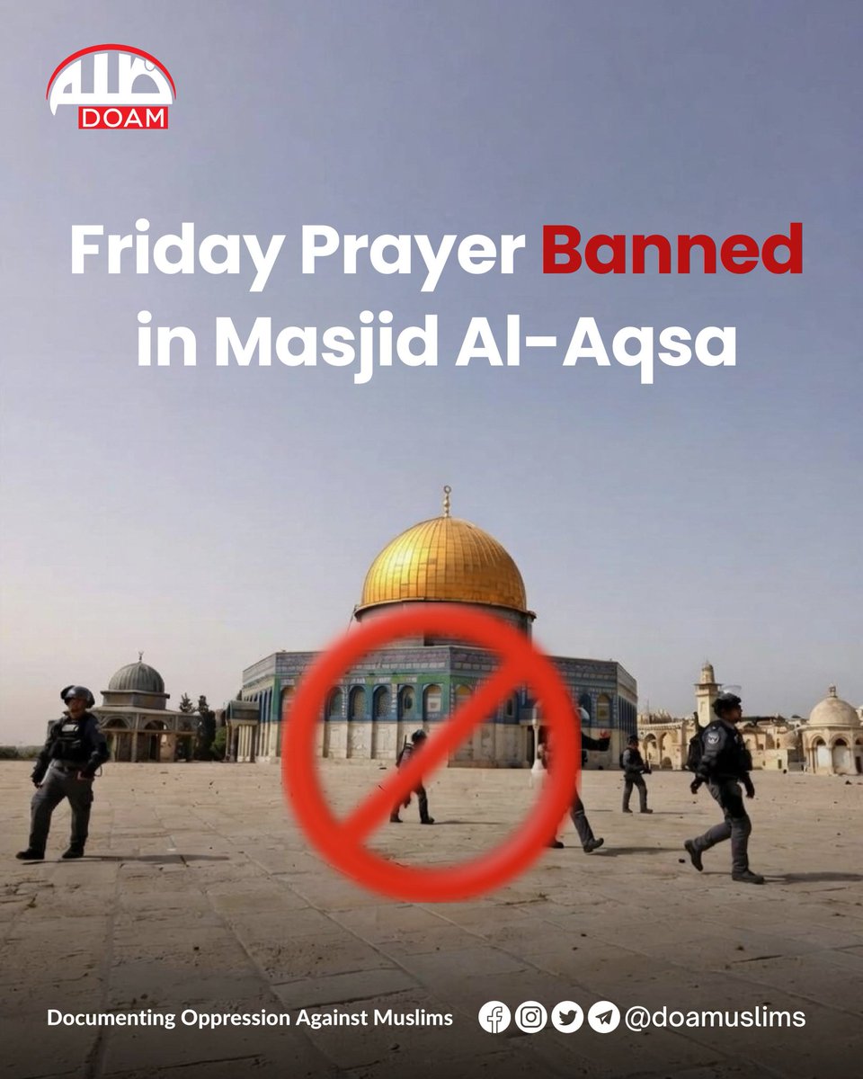 مسجد اقصی کو سیل کردیا گیا۔۔۔۔۔اقوام متحدہ کی قانون کےمطابق مسجد اقصی ناجائز دہشتگردریاست اسرائیل کی ملکیت نہیں بلکہ اقوام متحدہ کے زیر انتظام ہے،اس کے باوجود تاریخ میں پہلی مرتبہ گزشتہ 7 دنوں سے مسجد اقصی میں نماز کی ادائیگی پر پابندی ہے اور آج جمعہ کو نماز جمعہ کی ادائیگی پر