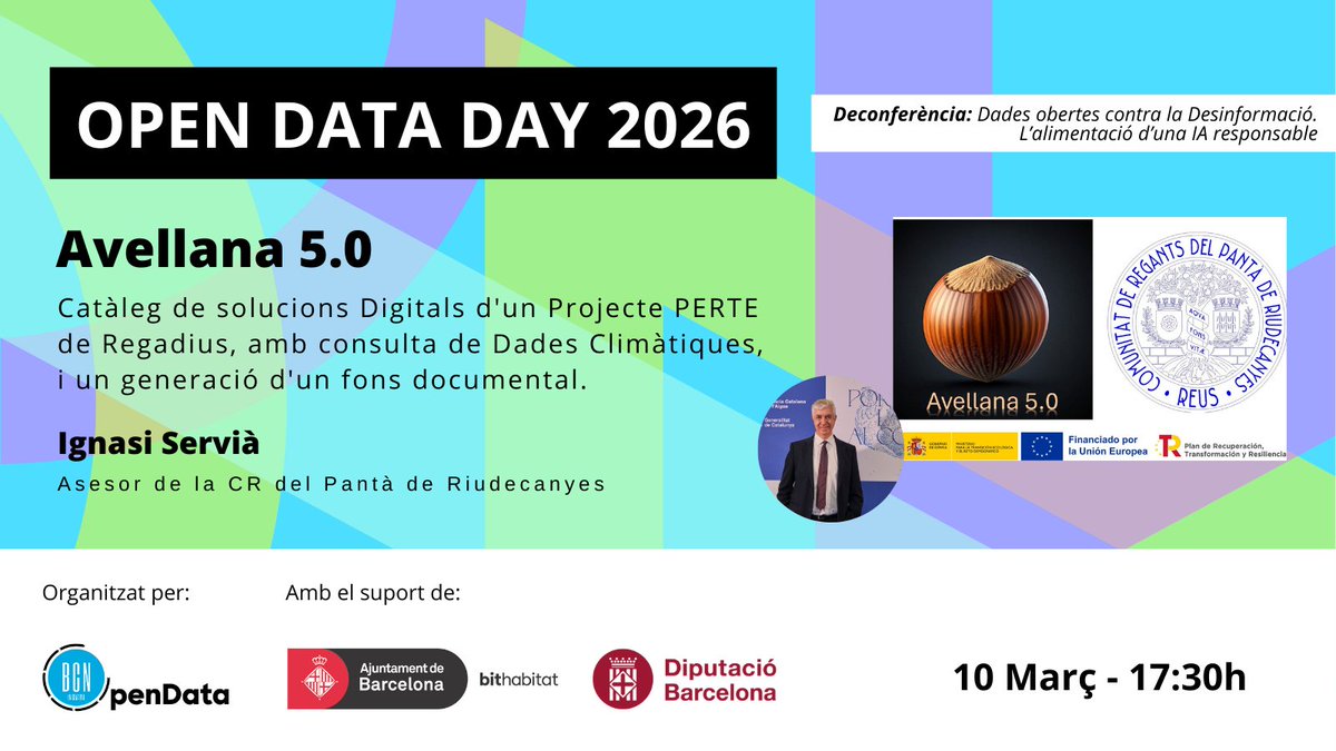 🔵Com es pot combatre la desinformació amb dades obertes? 
📆El 10 de març coneixerem Avellana 5.0 dins la desconferència “ #Dadesobertes contra la desinformació. L’alimentació d’una IA responsable” de #OpenDataDay 2026. <a href="/iservia/">💧 Ignasi Servià 📲</a> <a href="/pantariudcanyes/">Pantà de Riudecanyes</a> 
👉🏼bit.ly/ODD_2026