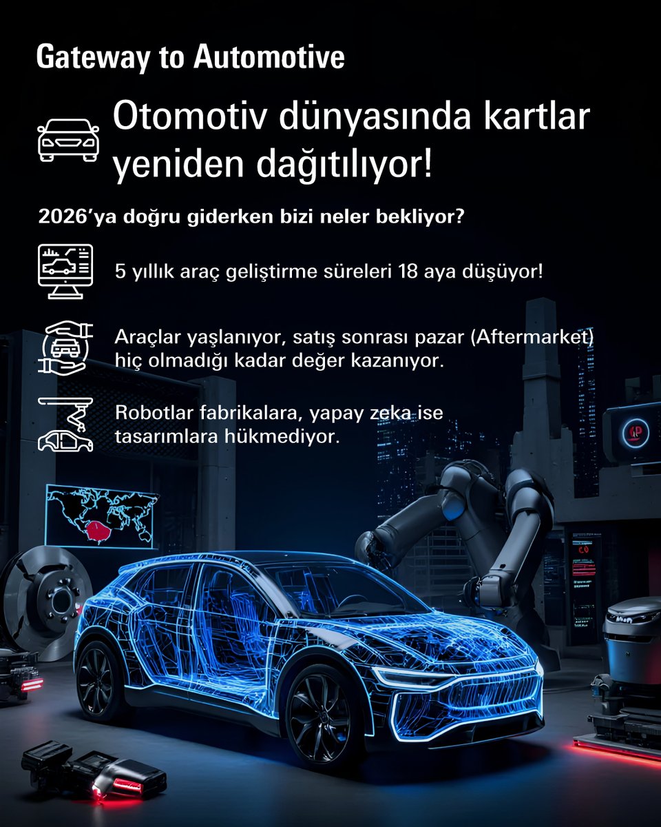 automechanikatr's tweet image. Otomotivde 2026 vizyonu: Daha hızlı, daha yerel ve daha teknolojik! 🚗💨

Geliştirme süresi: 18-24 ay
Yaşlanan araç parkı ile büyüyen Aftermarket
Türkiye’nin artan stratejik önemi

Geleceğin rotasını Automechanika Istanbul'da çizin. 📍

#AutomechanikaIstanbul #AutomotiveTrends