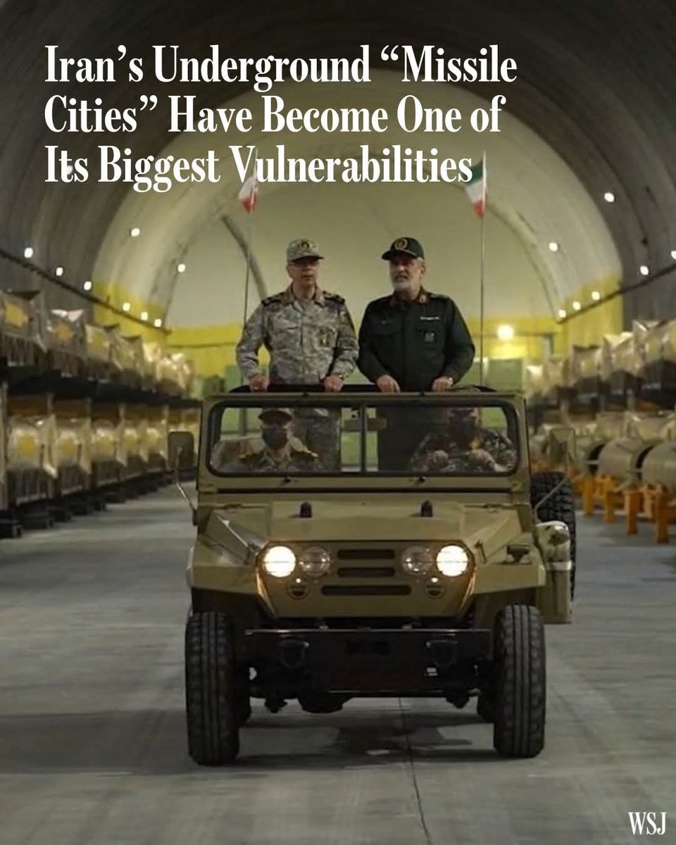 🚨 OOPS!
IRAN’S MISSILE BUNKERS BACKFIRING

Iran built vast underground “missile cities” to protect its arsenal.

But U.S. and Israeli forces are now striking launchers as they emerge and bombing tunnel entrances, trapping missiles underground.

What was meant to protect Iran’s