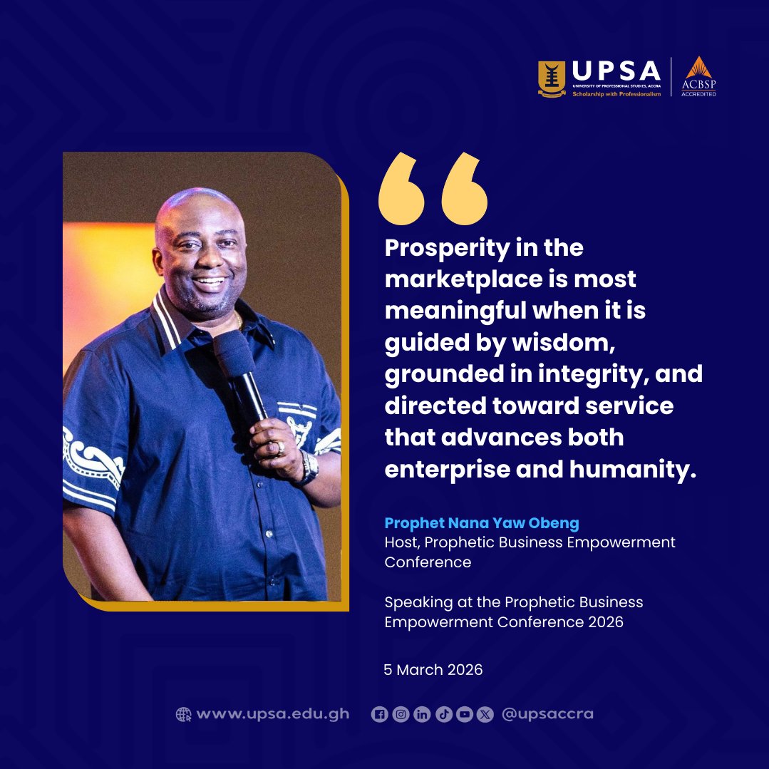 upsaccra's tweet image. This is the mandate! Prophet Nana Yaw Obeng inspires the marketplace at the Prophetic Business Empowerment Conference 2026. Prosperity thrives when serving enterprise and humanity. Let's build differently! 
#PropheticBusiness #MarketplaceMinistry #ServiceOverSelf