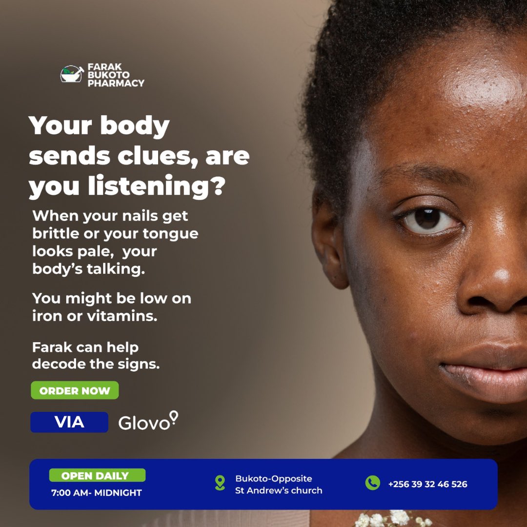 Your body tells you to visit <a href="/FarakPharmacy/">FARAK PHARMACY</a> in bukoto and get some vitamins!!!