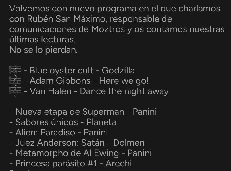 PodcastTDT's tweet photo. Nuevo programa‼️Charla con Rubén de @EsMoztros y últimas lecturas con @nandoman1905 @Juaovgar @CarlosdeAntonio @g_amp133 y #elbarbas
👇🏻👇🏻👇🏻
🟠 TDT Podcast #264: Charla con Rubén de Moztros+ reseñas
https://t.co/OhzhNRpdY9
🟢 https://t.co/6pPCnifey9
🟣 https://t.co/Hn6px6jHdd https://t.co/taZqCMNtFi
